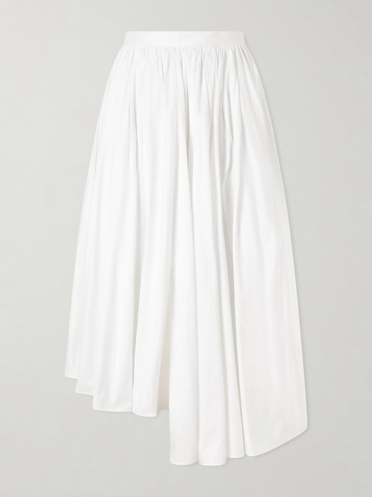 Self-portrait Asymmetric Gathered Cotton-poplin Midi Skirt In White