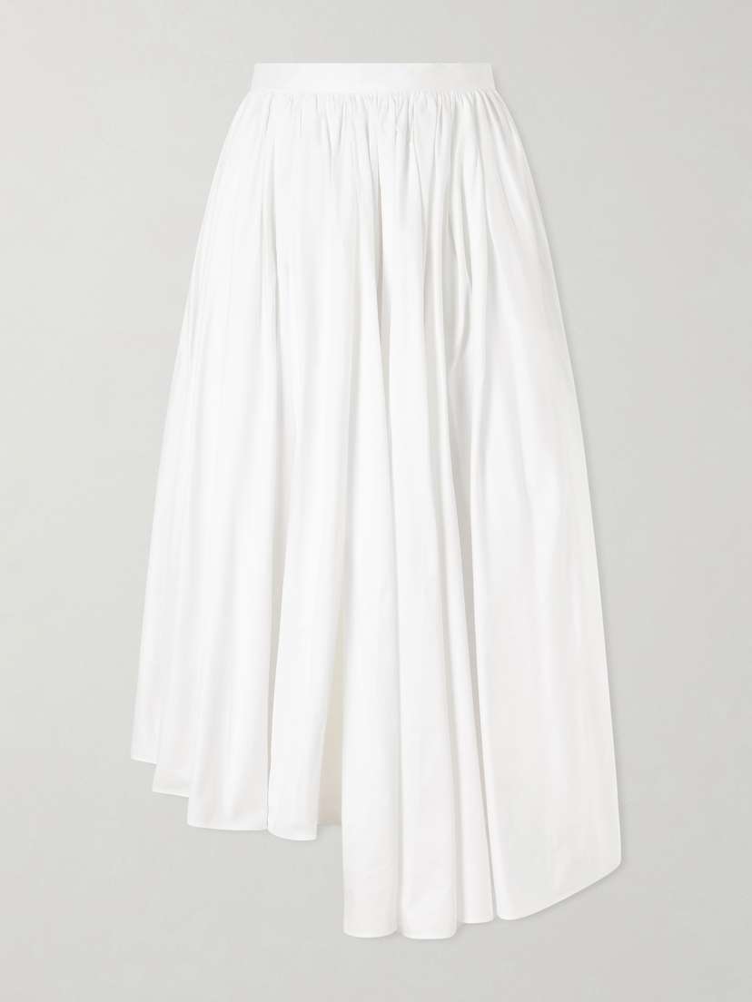 Self-Portrait Asymmetric Gathered Cotton-poplin Midi Skirt