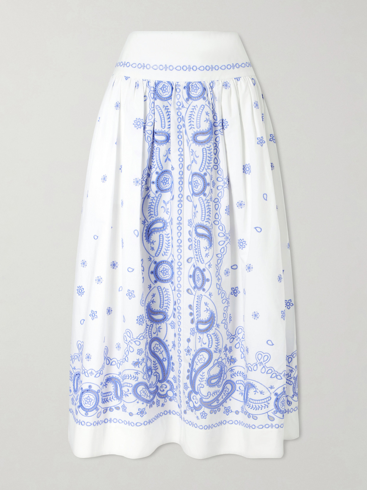 Self-portrait Tiered Embroidered Cotton-poplin Midi Skirt In White