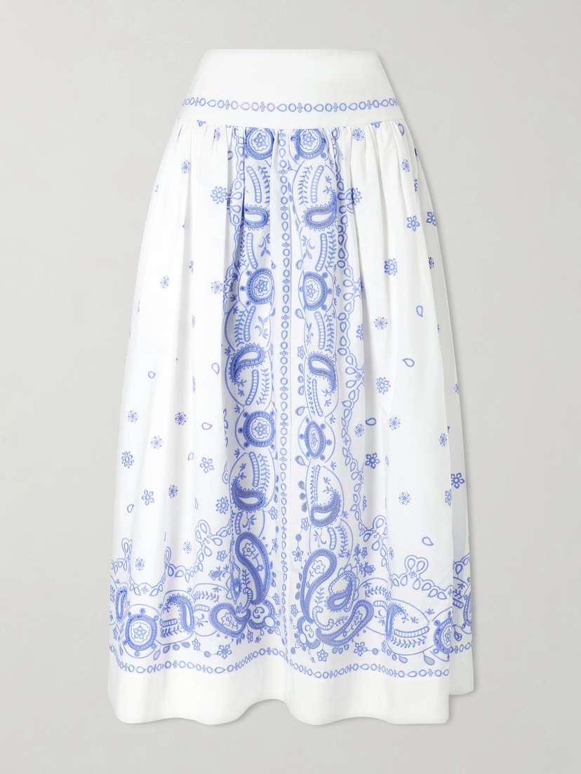 Self-Portrait Tiered Embroidered Cotton-poplin Midi Skirt