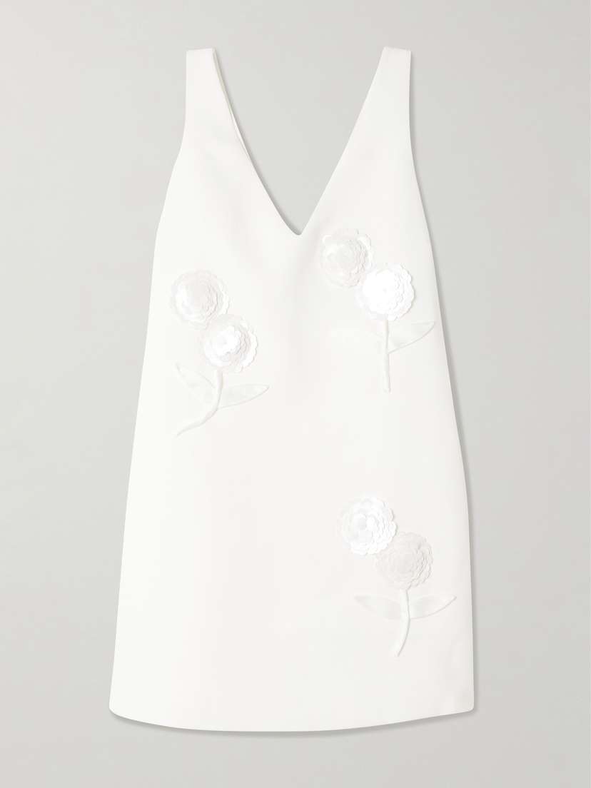 Self-Portrait Appliquéd Embellished Crepe Mini Dress