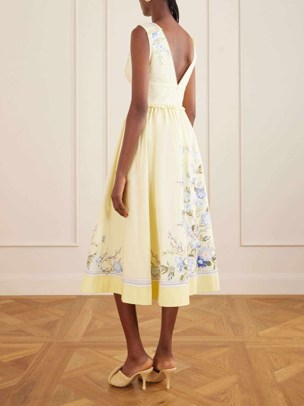 Self-portrait Floral Pleated Sleeveless Dress Knee Length In Yellow
