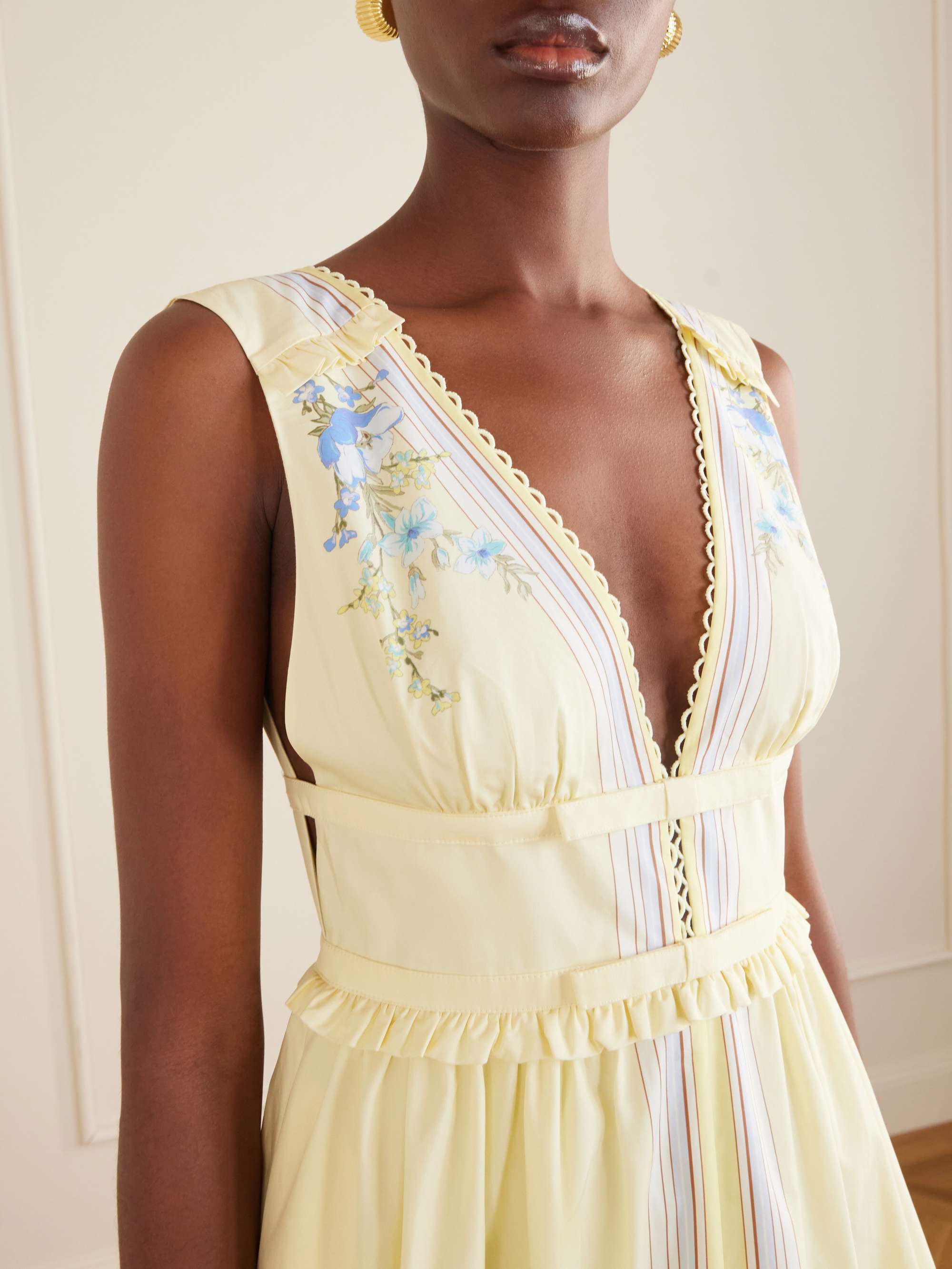 SELF-PORTRAIT Bow-detailed floral-print cotton midi dress | NET-A-PORTER