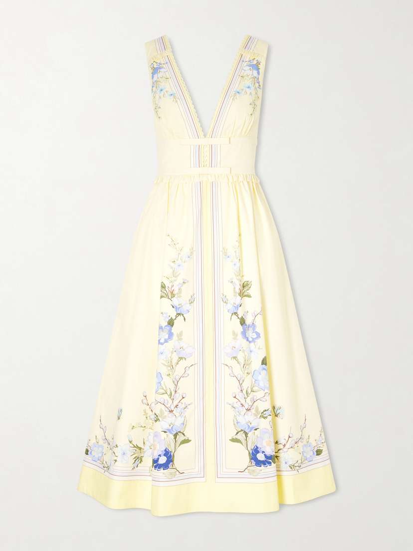 Self-Portrait Bow-detailed Floral-print Cotton Midi Dress