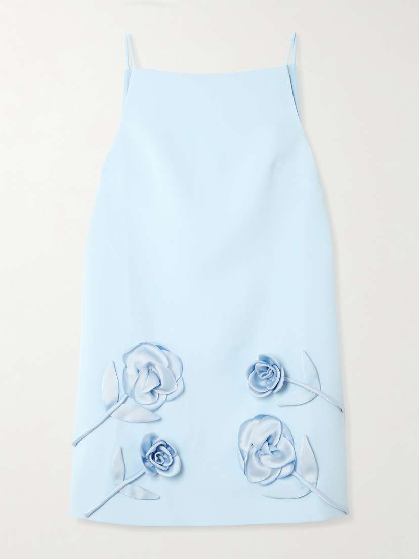 Self-Portrait Appliquéd Satin-trimmed Crepe Mini Dress