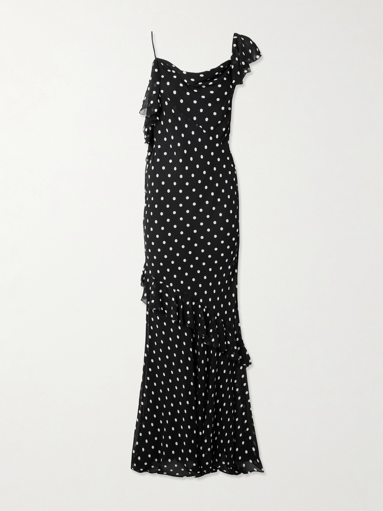 Self-portrait Long Dress Black Polka Dot With V-neck In Black Georgette For Women In Multi