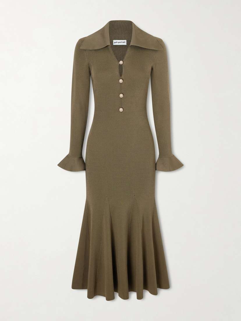 Self-Portrait Embellished Ribbed-knit Midi Dress