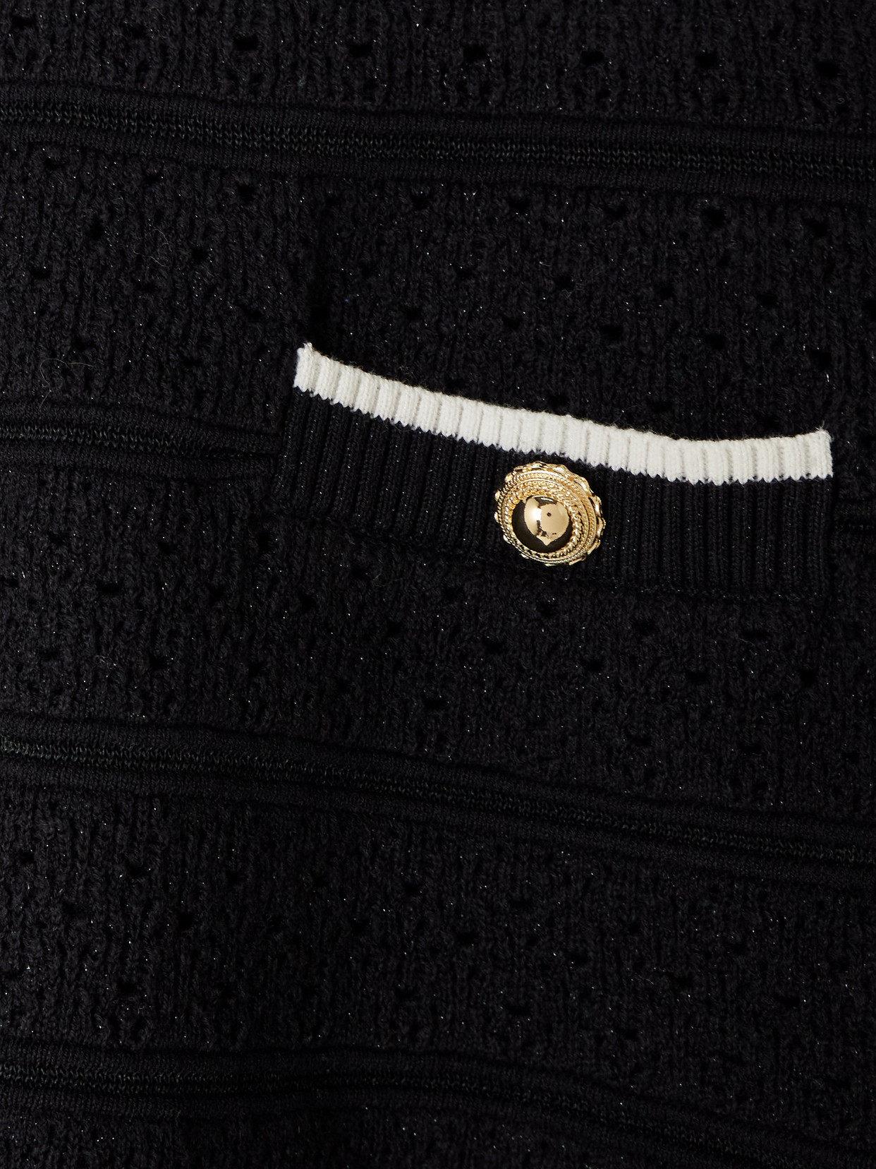 Button-Embellished Metallic Cotton-Blend Pointelle-Knit Mini