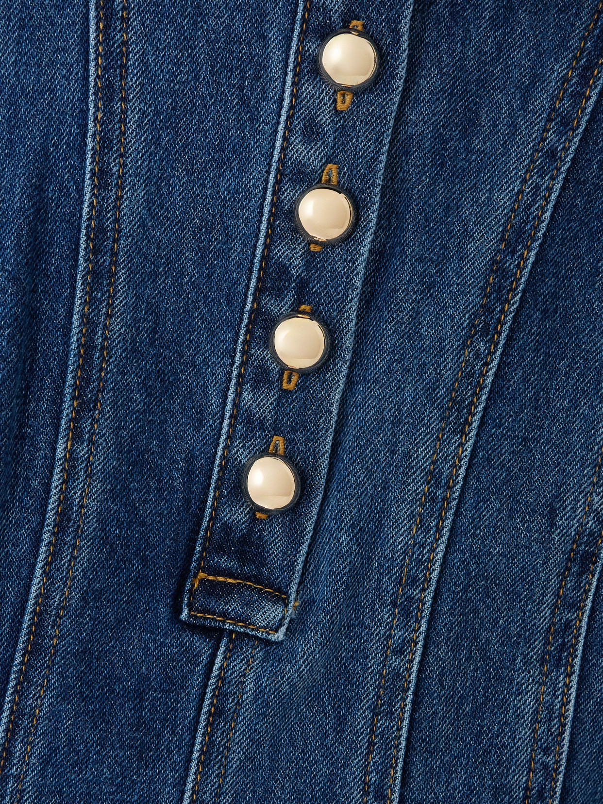 Self-portrait Paneled Broderie Anglaise Denim Mini Dress In Blue