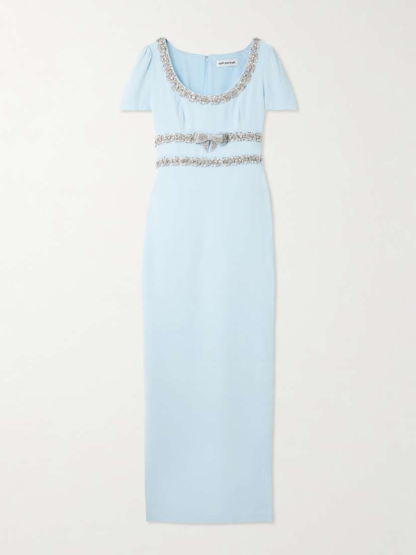 Self-Portrait Bow-detailed Crystal-embellished Crepe Maxi Dress