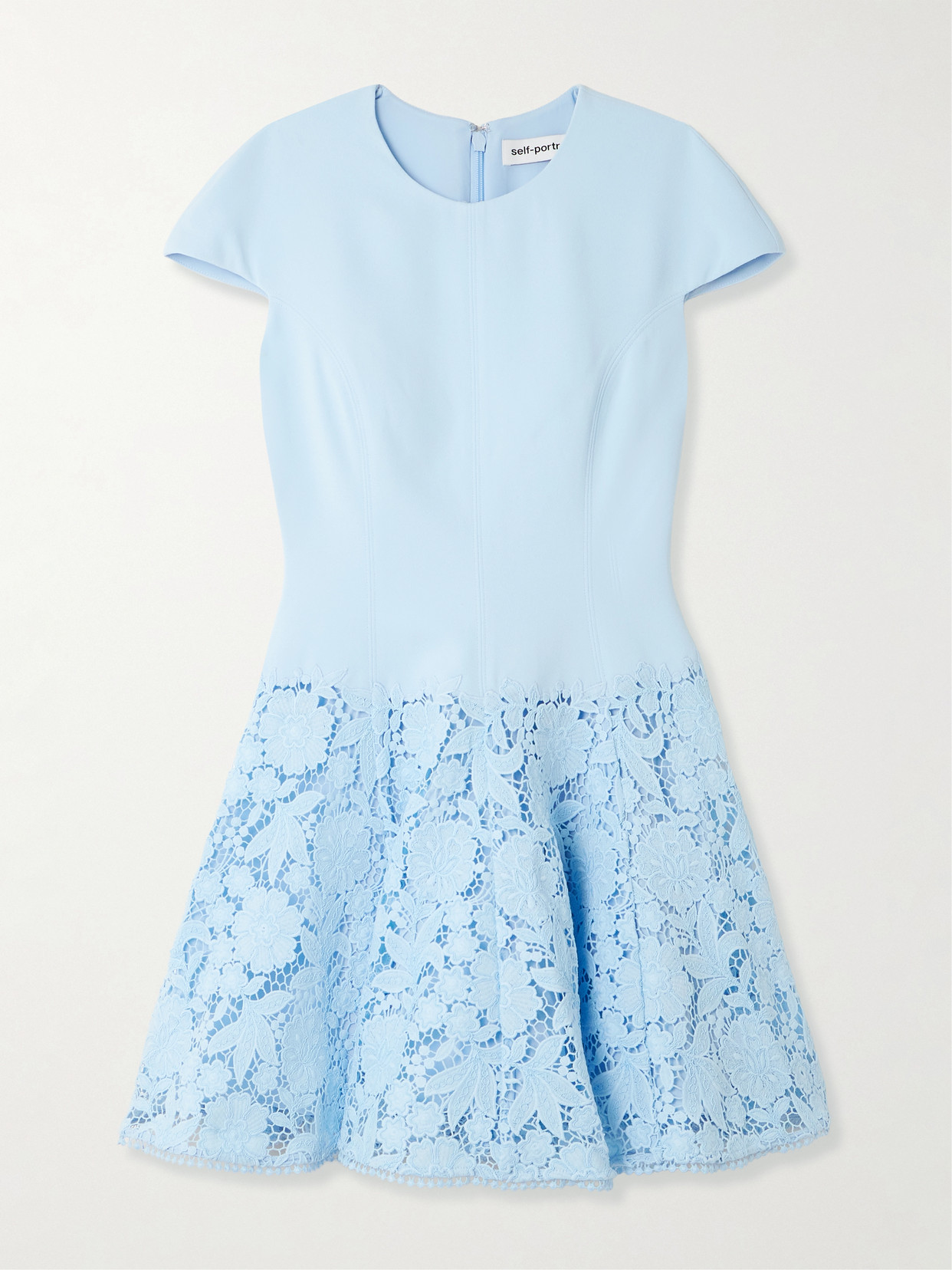 Self-portrait Womens Self Portrait Cap-sleeve Crepe And Lace Mini Dress In Blue