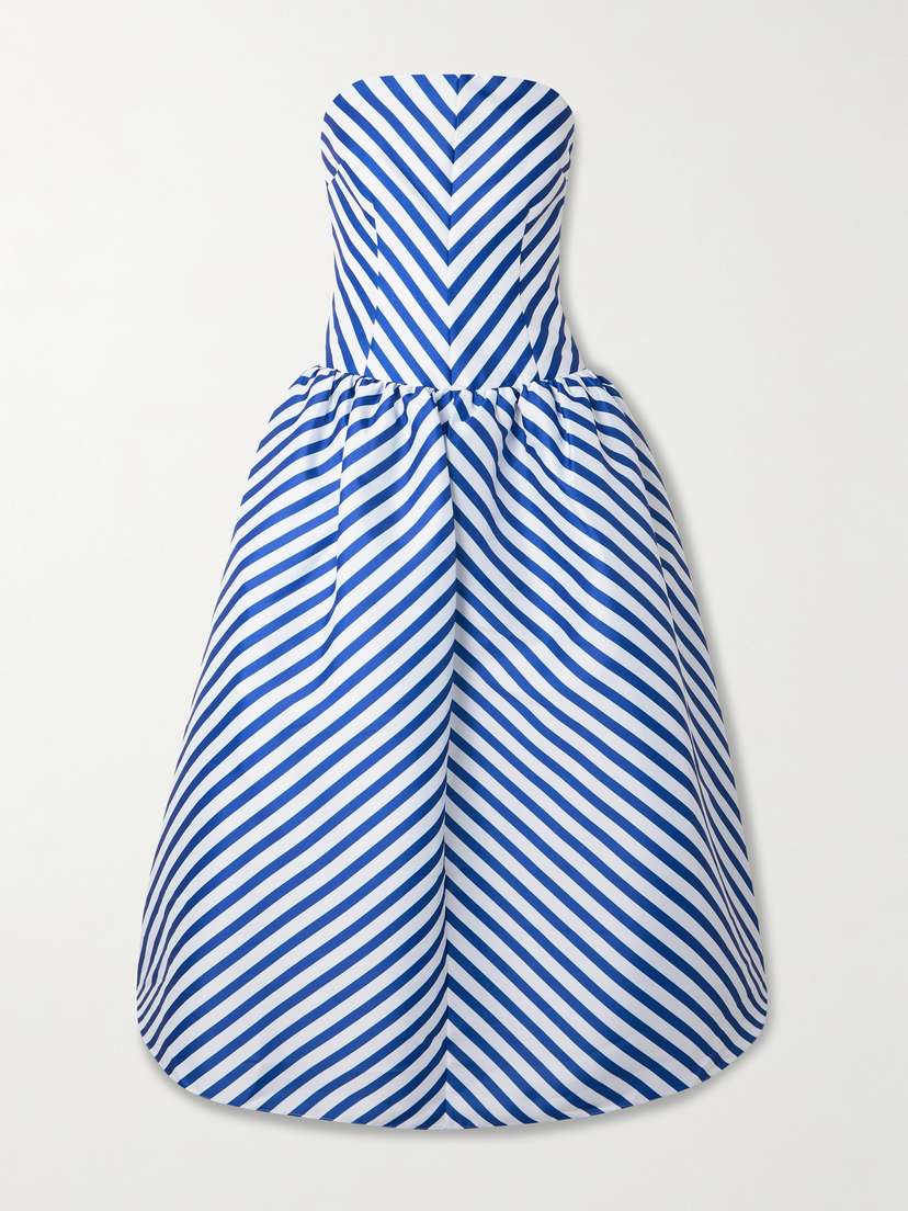 Self-Portrait Strapless Striped Taffeta Midi Dress