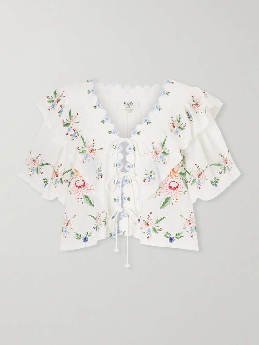 Sea Serafina Ruffled Embroidered Blouse