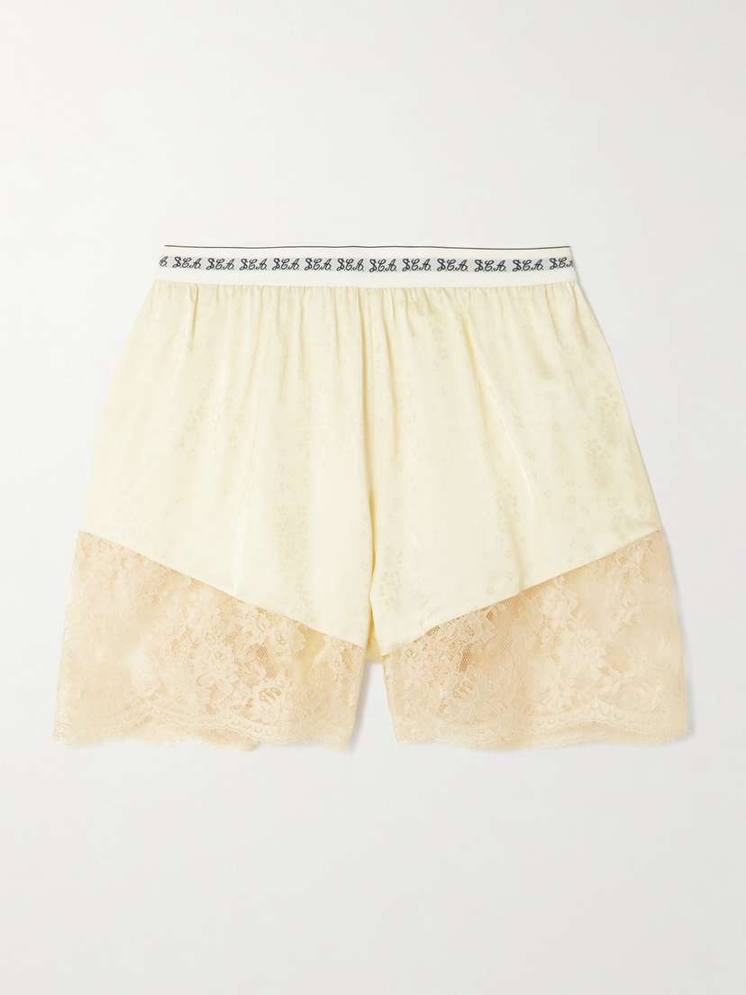 Sea Ethel Lace-trimmed Satin-jacquard Shorts