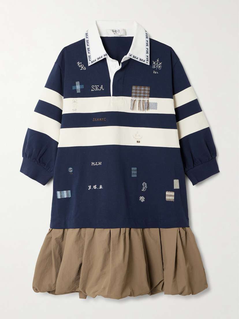 Sea Claira Embroidered Appliquéd Cotton-jersey And Taffeta Mini Dress