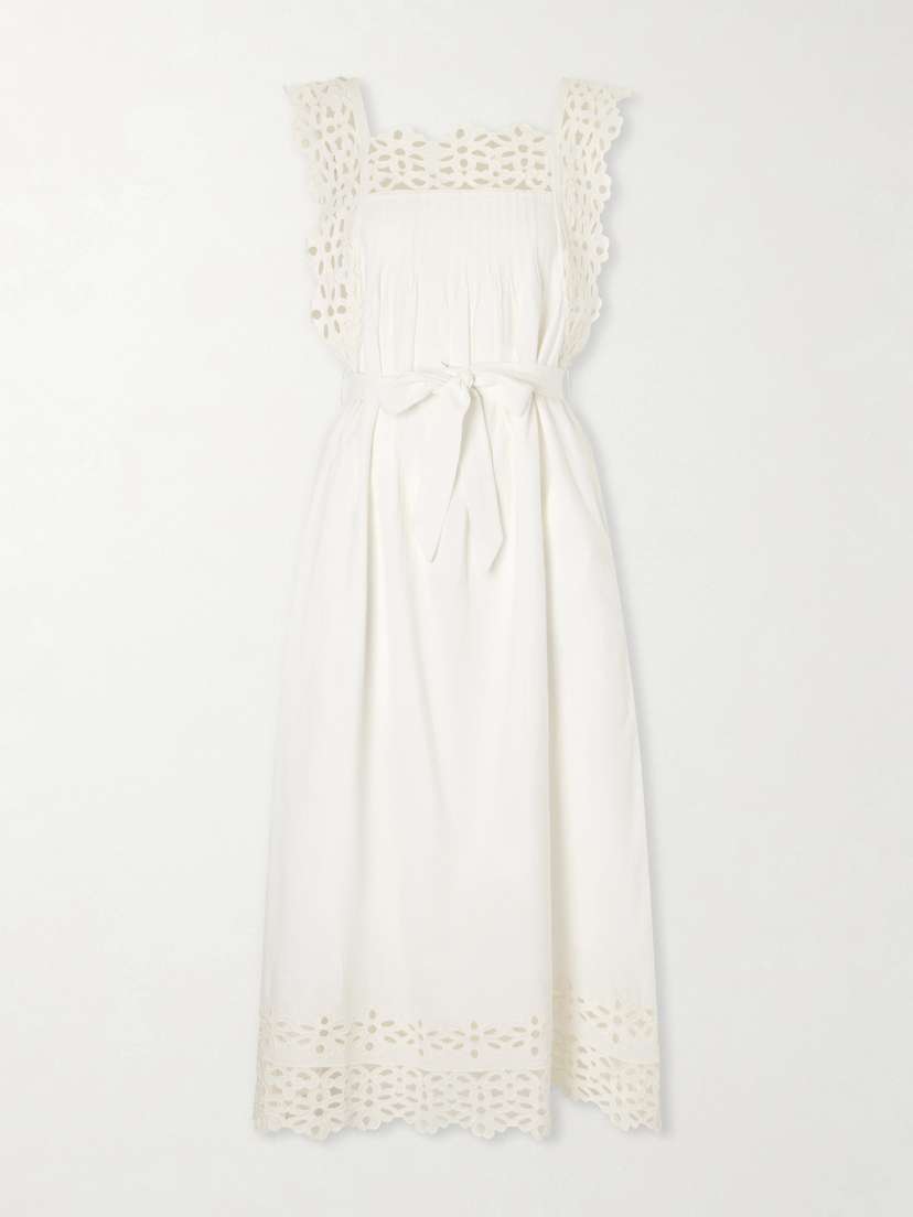 Sea Leila Broderie Anglaise-trimmed Cotton And Linen-blend Midi Dress