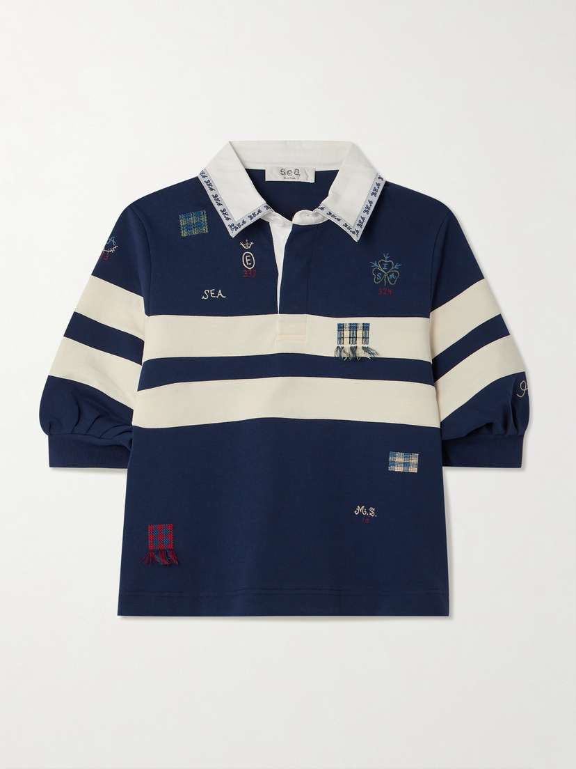 Sea Claira Embroidered Striped Cotton-jersey Polo Shirt