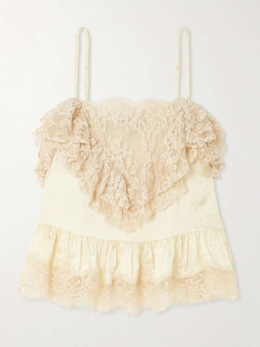 Sea Ethel Ruffled Lace And Satin-jacquard Camisole