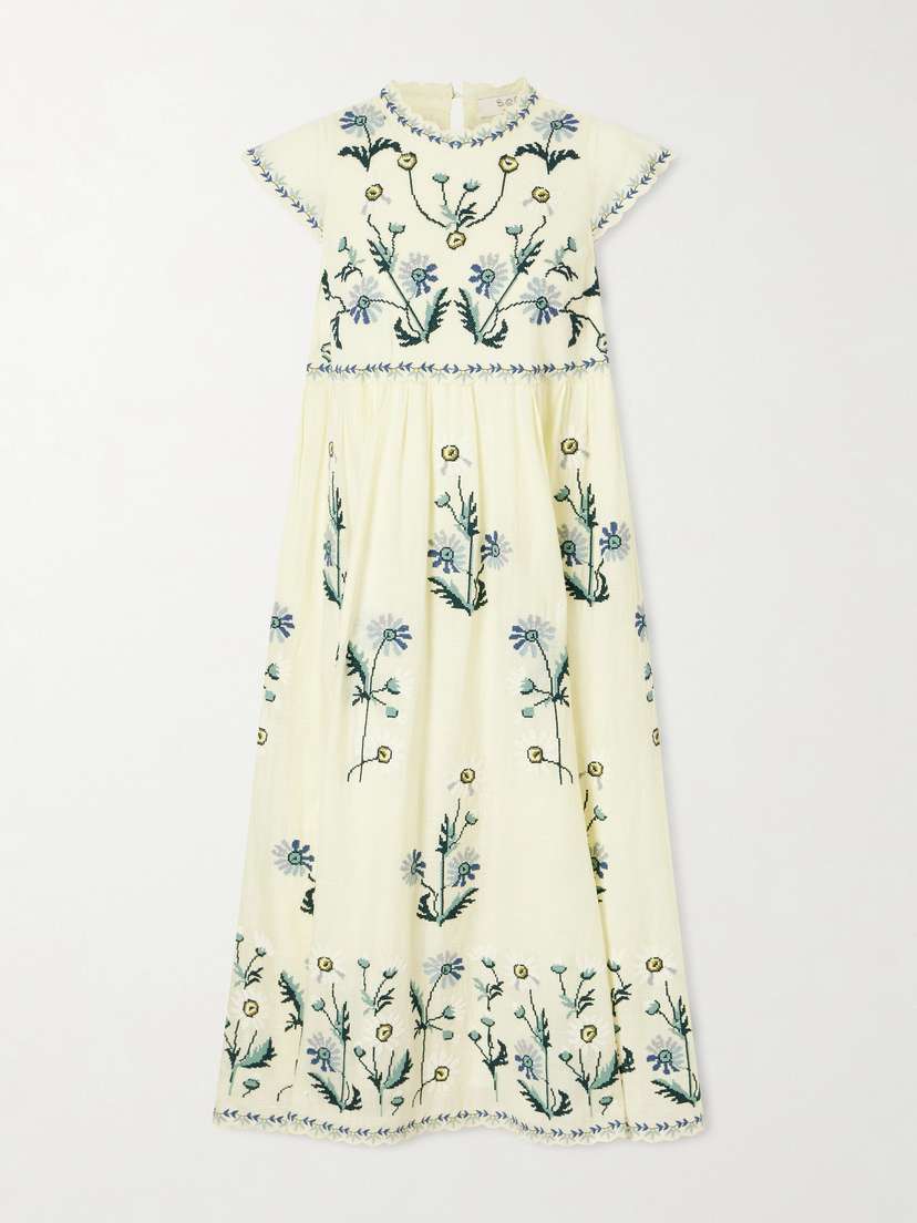 Sea Audra Embroidery Cotton Midi Dress