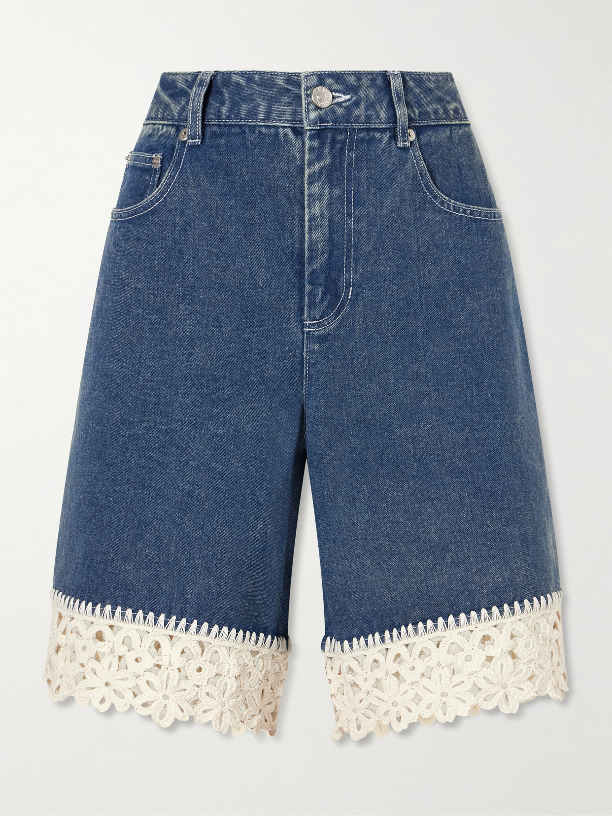 Sea Stasia Crochet-knit Denim Shorts In Blue