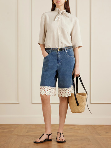 Sea Stasia crochet-knit denim shorts