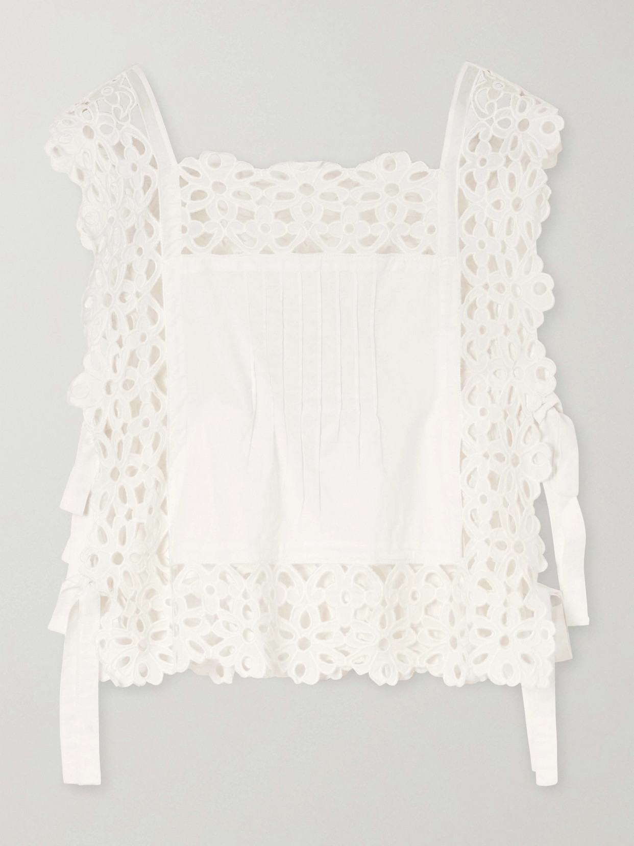 Leila Bow-Embellished Broderie Anglaise-Trimmed Cotton Top