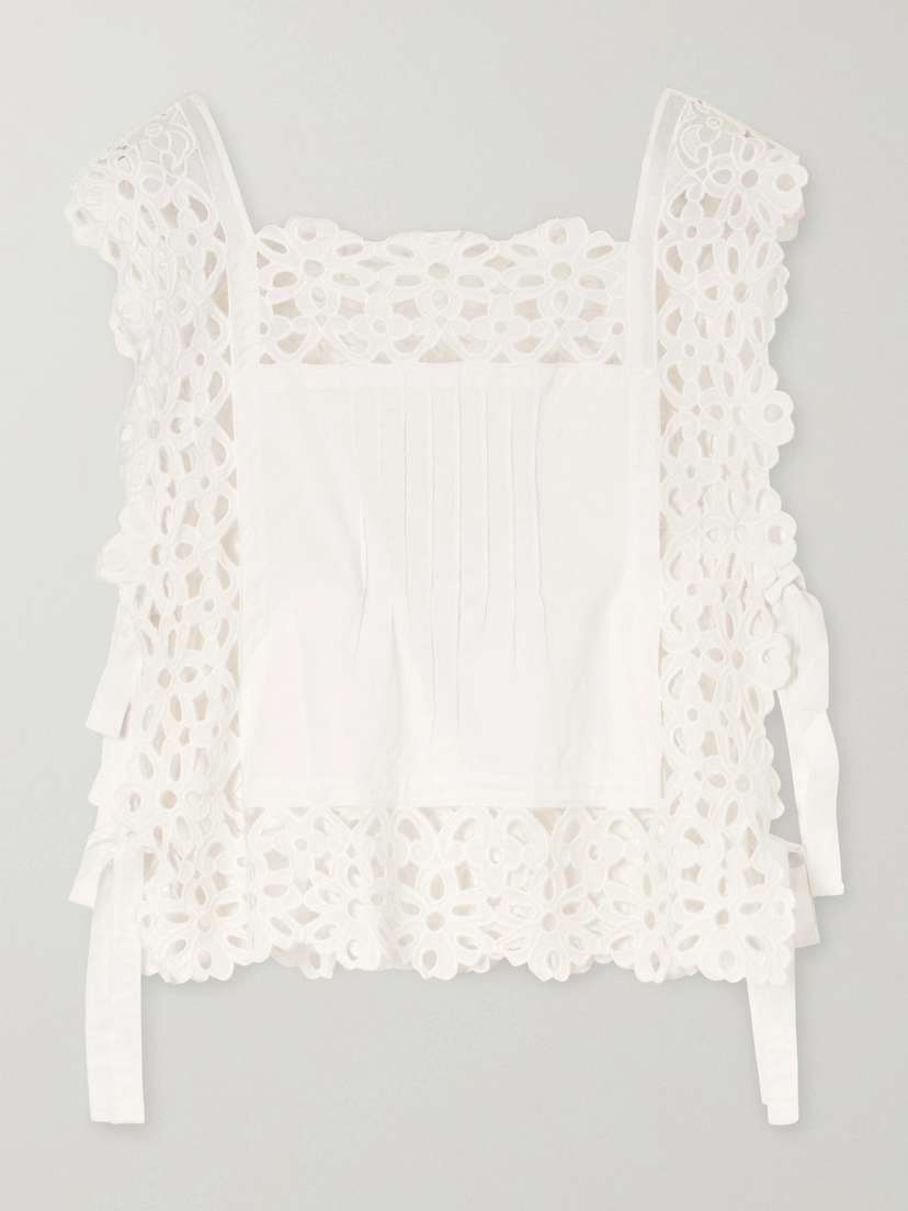 Sea Leila Bow-embellished Broderie Anglaise-trimmed Cotton Top