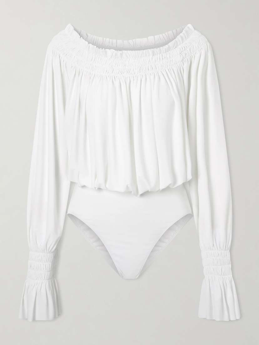 Norma Kamali Shirred Stretch-jersey Bodysuit