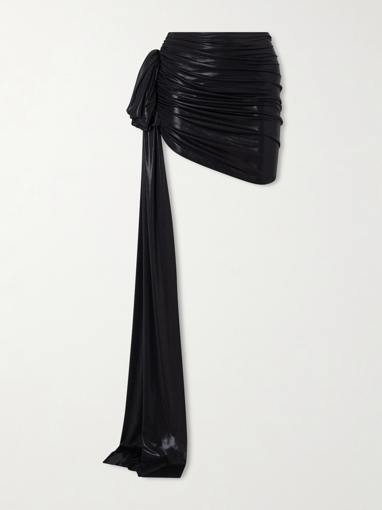 Norma Kamali Diana Pickleball Bow-detailed Stretch-lamé Mini Skirt In Black