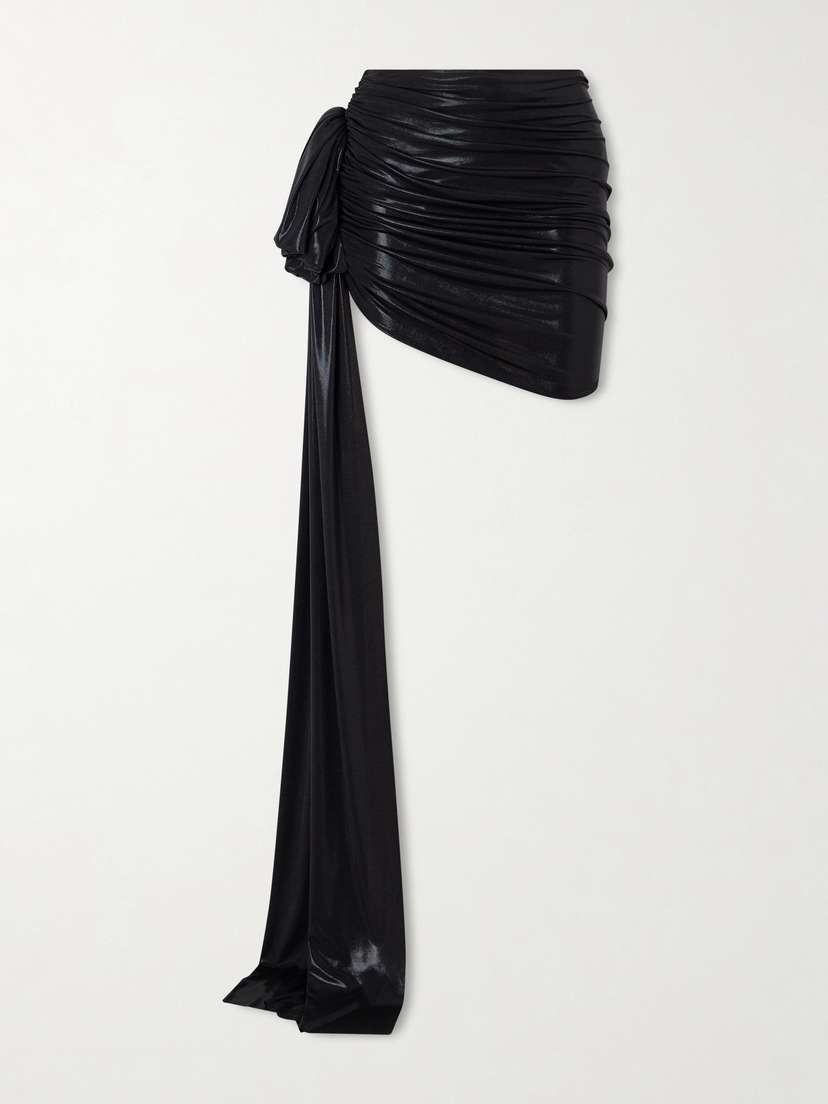 Norma Kamali Diana Pickleball Bow-detailed Stretch-lamé Mini Skirt