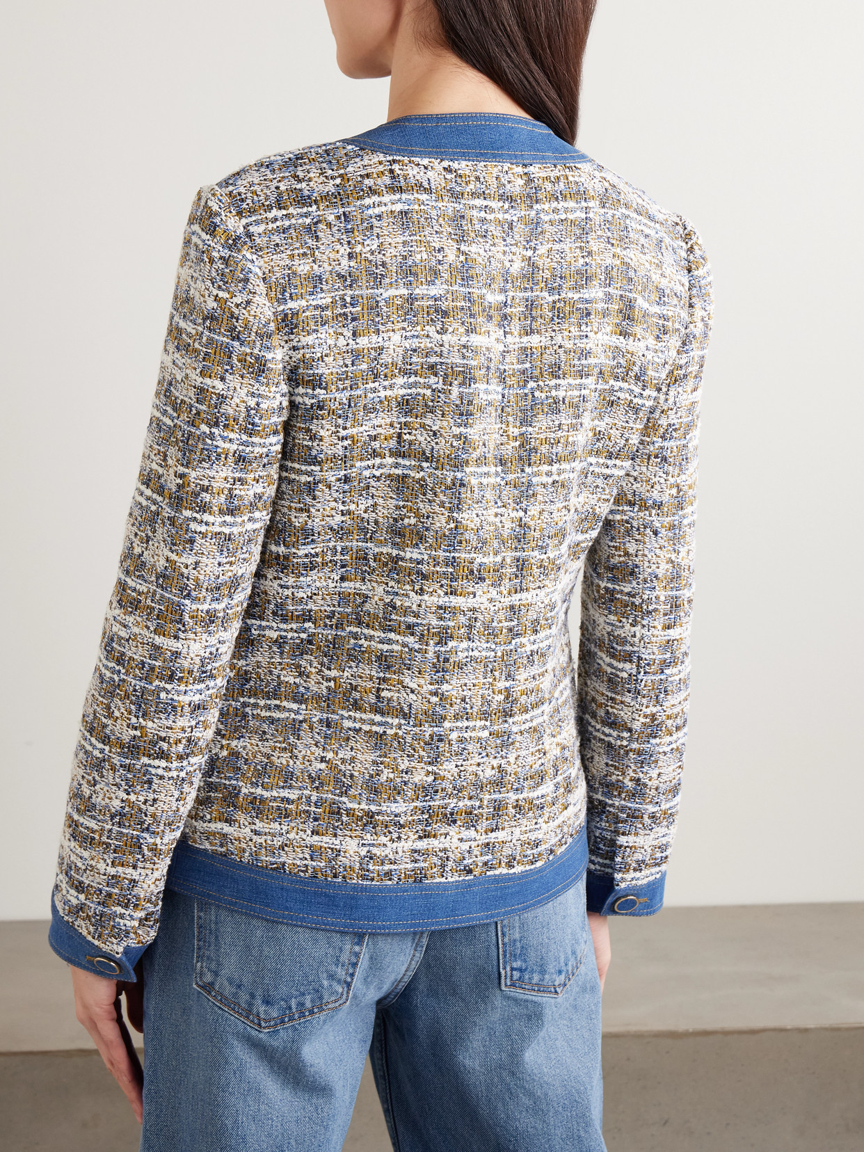 Veronica Beard Ainslie Denim-trimmed Cotton-blend Tweed Jacket In Blue