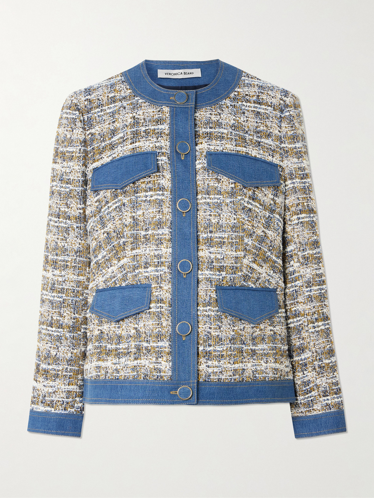Veronica Beard Ainslie Denim-trimmed Cotton-blend Tweed Jacket In Blue