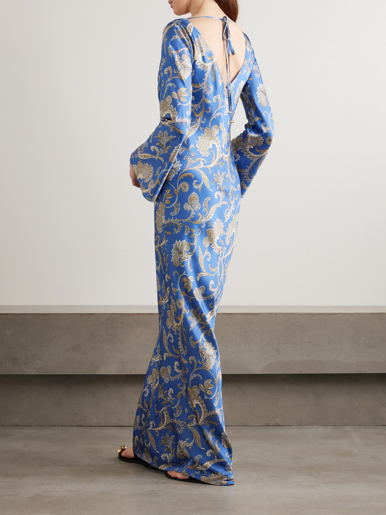 Veronica Beard Ember Long Sleeve Paisley Silk Blend Maxi Dress In Blue