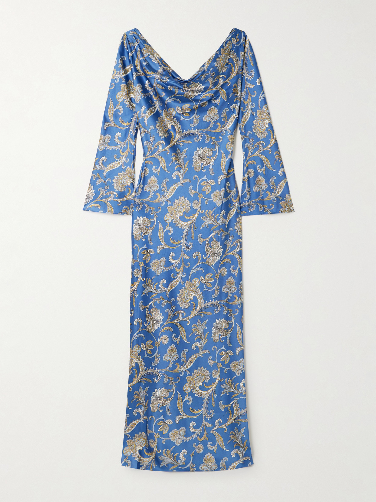 Veronica Beard Ember Draped Paisley-print Silk-blend Satin Maxi Dress In Blue