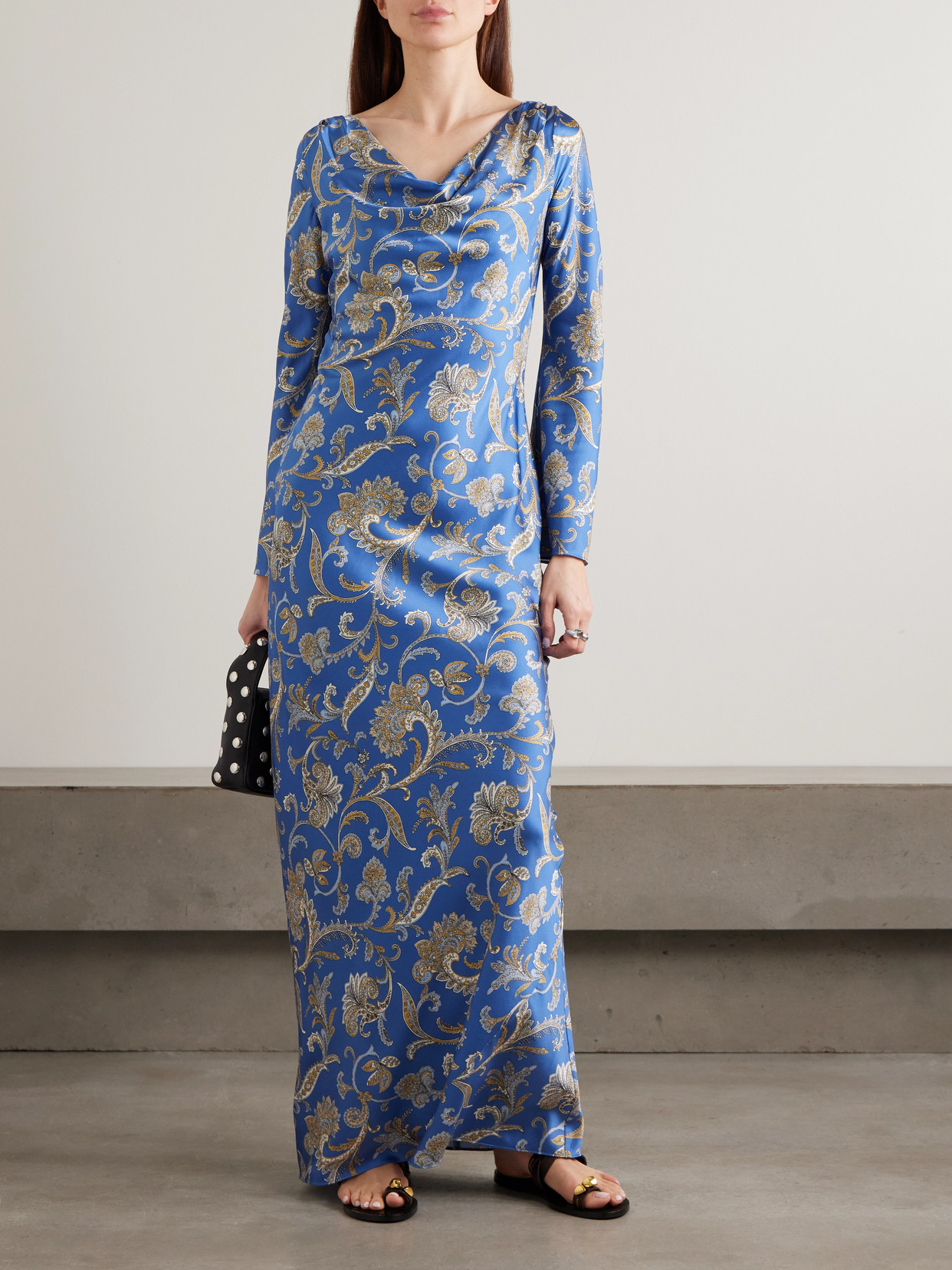 Veronica Beard Ember Long Sleeve Paisley Silk Blend Maxi Dress In Blue