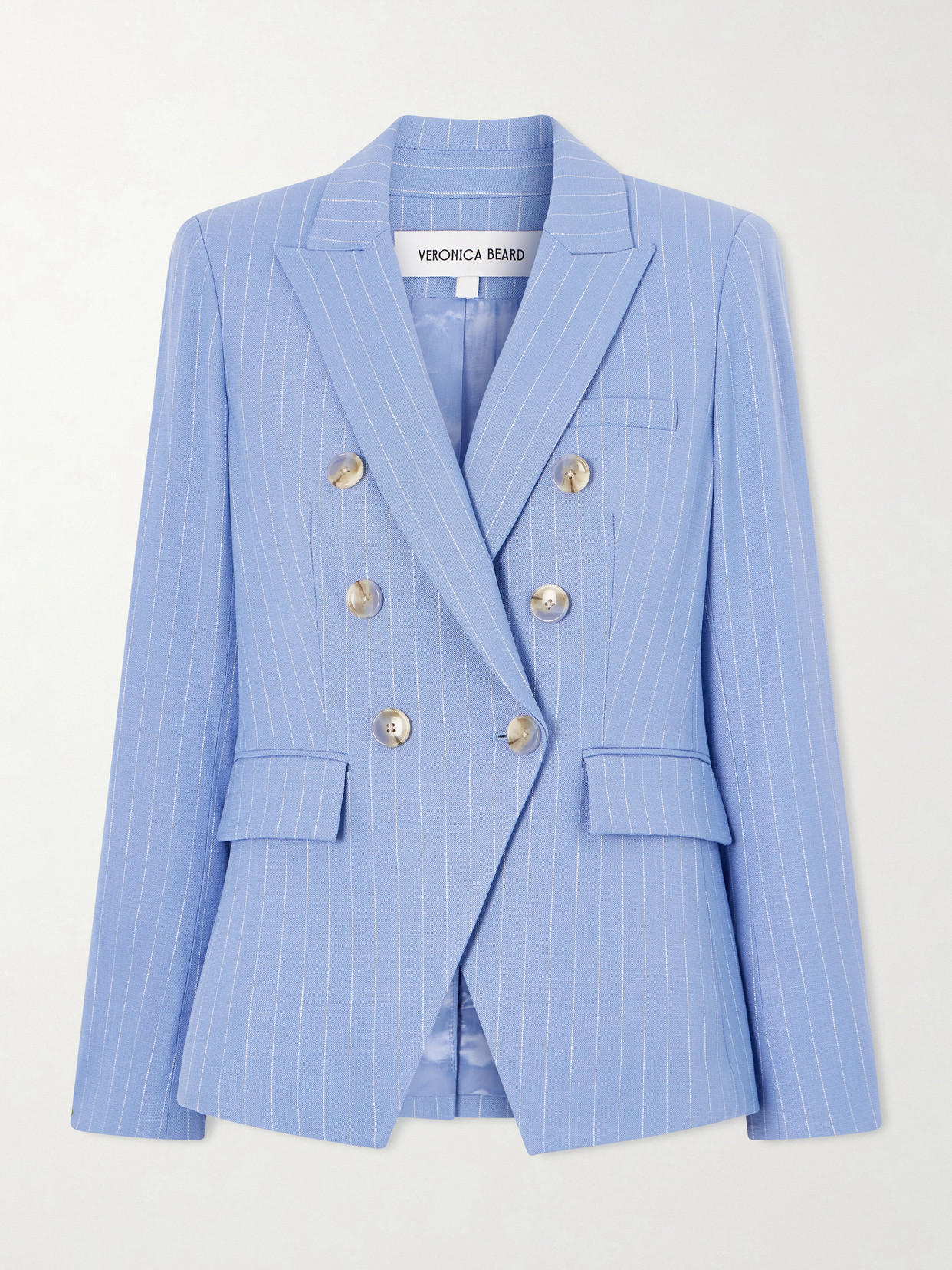 Veronica Beard Miller Double-breasted Pinstriped Woven Blazer In Blue