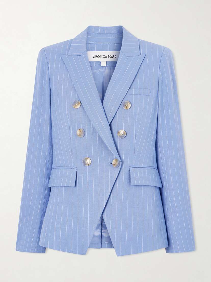 Veronica Beard Miller Double-breasted Pinstriped Woven Blazer