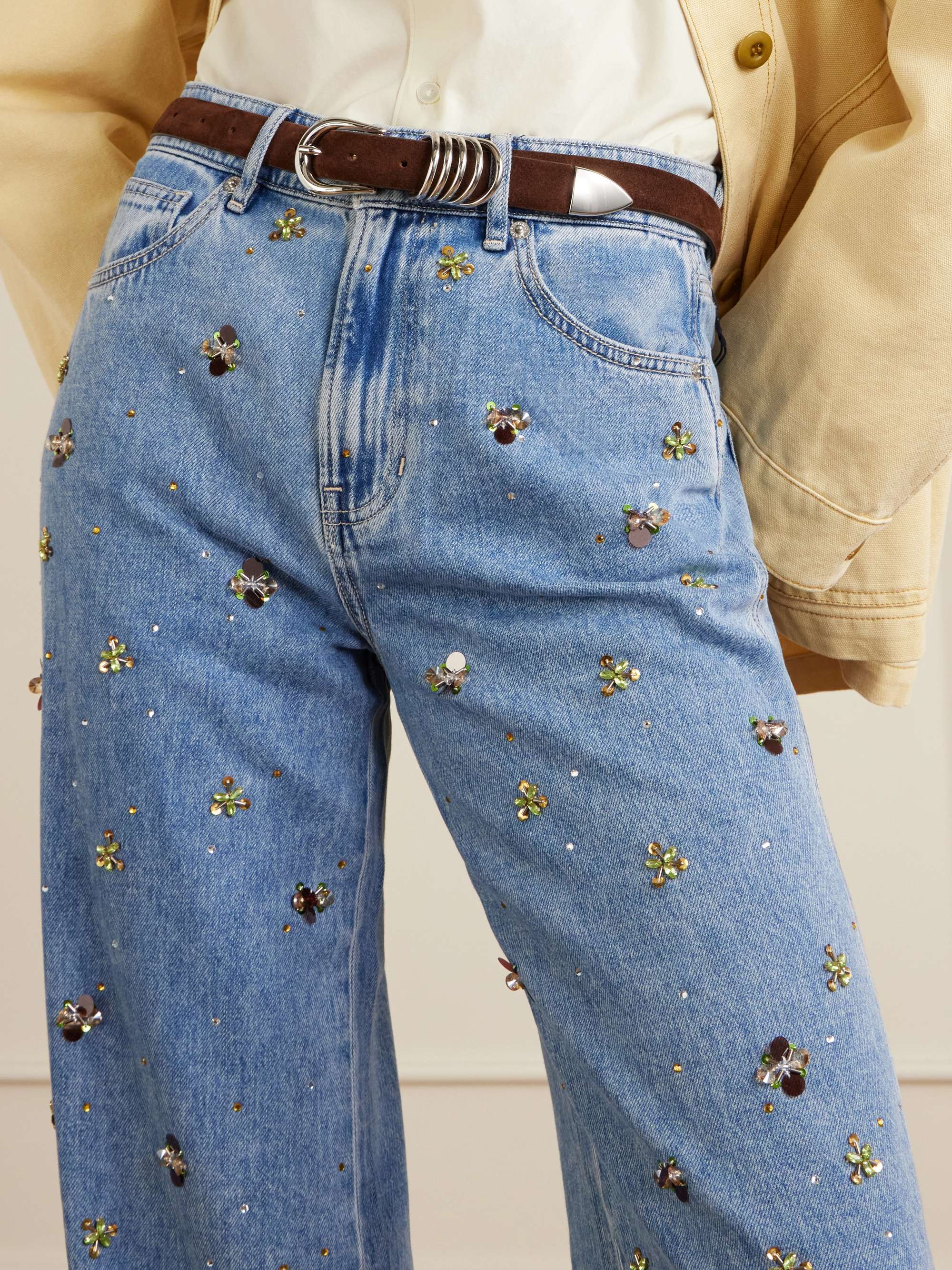 VERONICA BEARD Kasey embellished mid-rise wide-leg jeans | NET-A