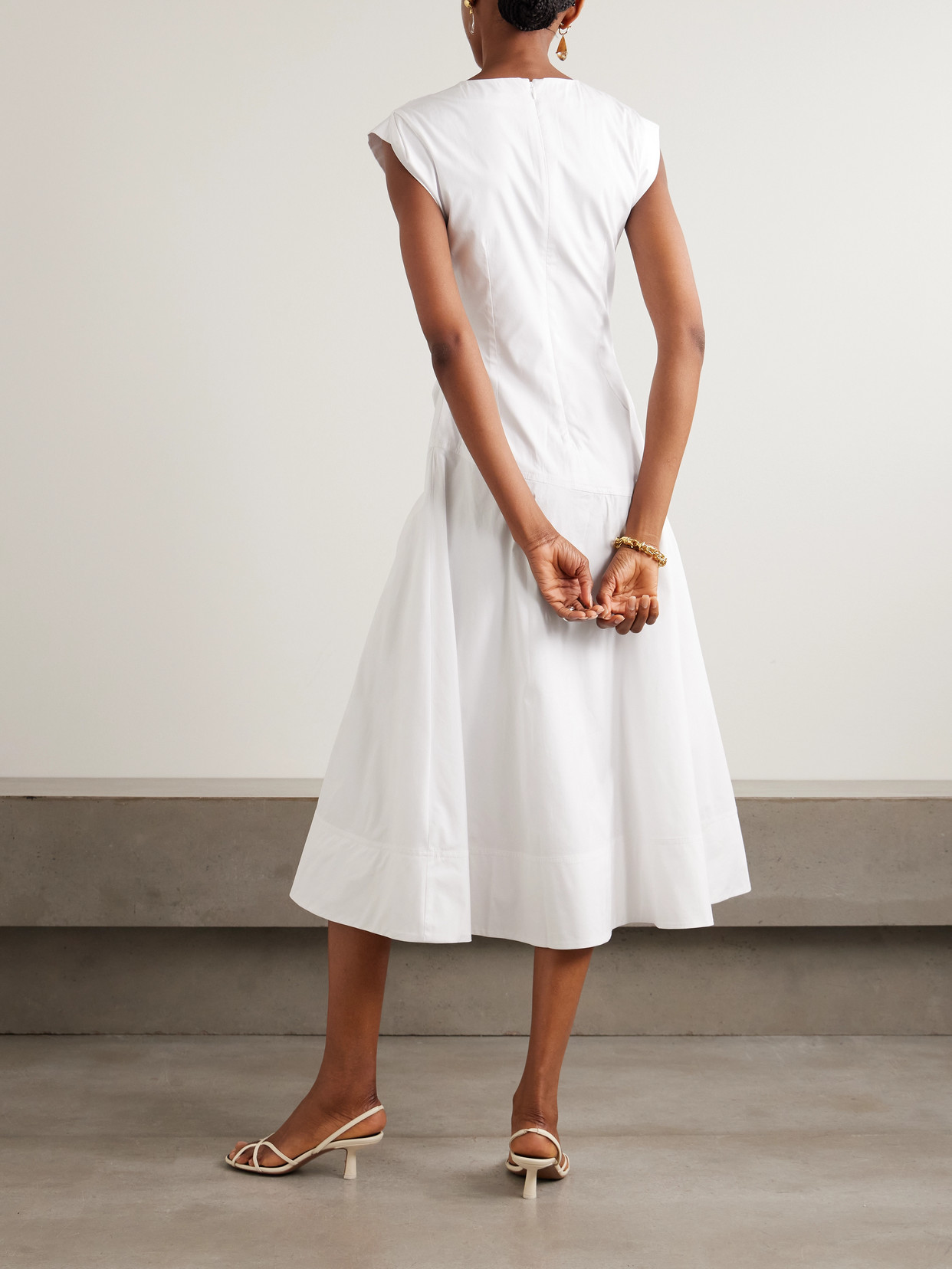 Veronica Beard Lisette Gathered Cotton-blend Poplin Midi Dress In White