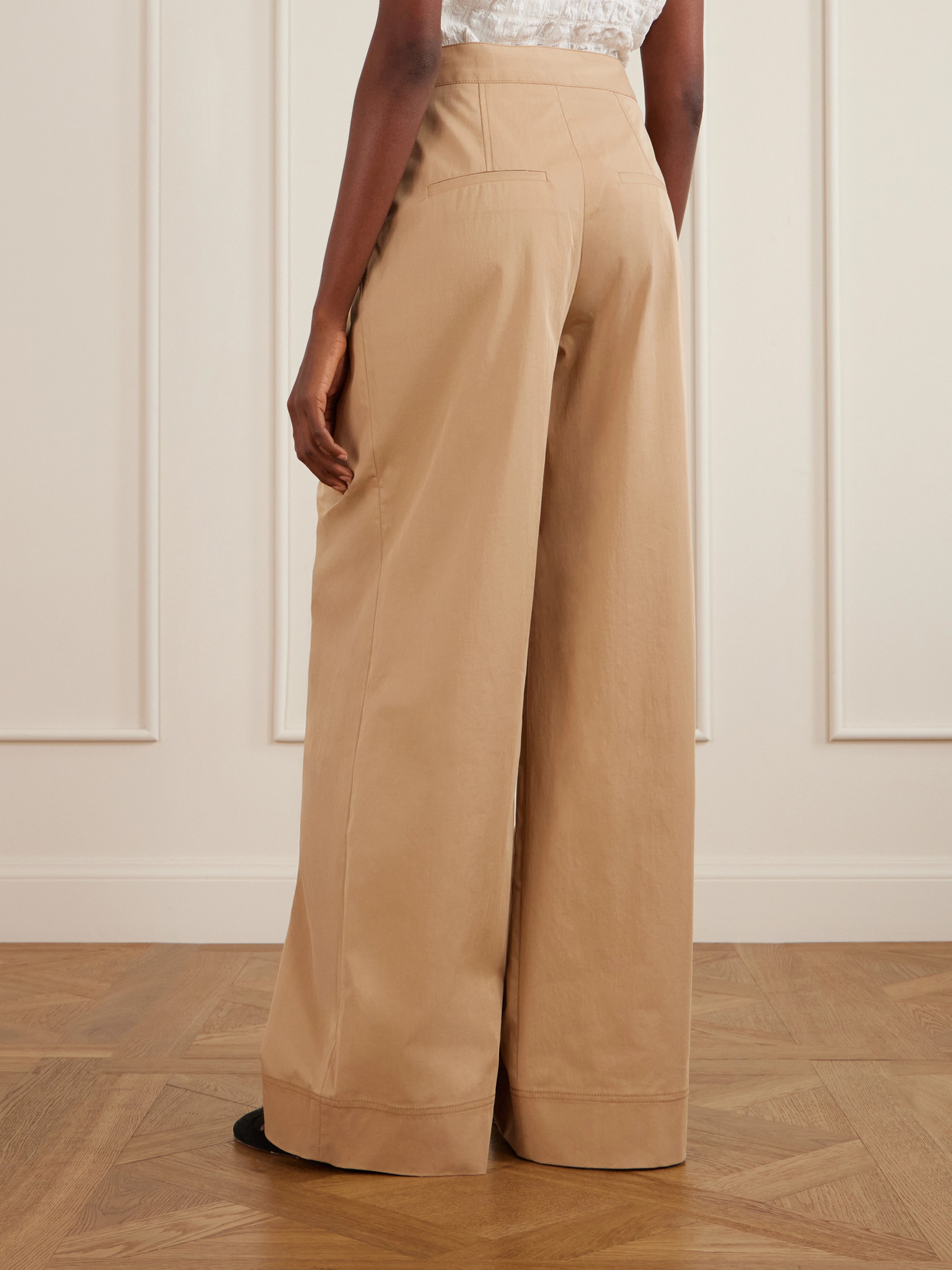 Pleated Cotton-Blend Twill High-Rise Wide-Leg Pants