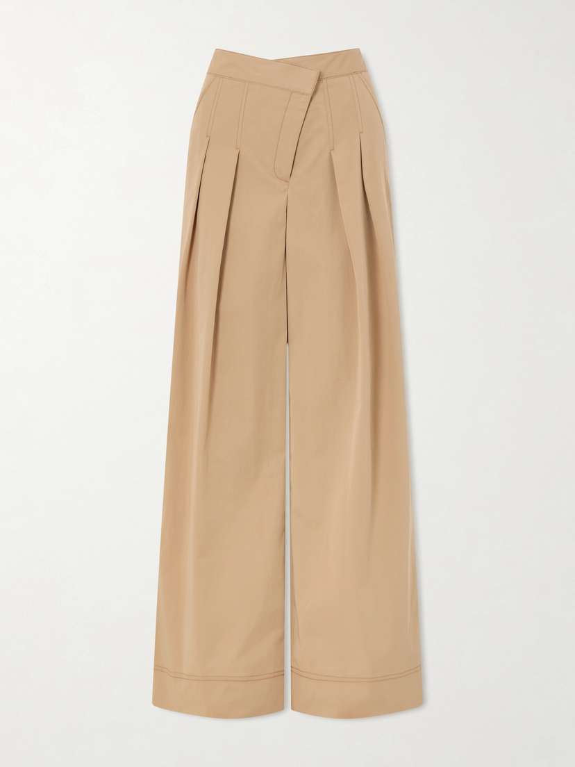 Veronica Beard Pleated Cotton-blend Twill High-rise Wide-leg Pants