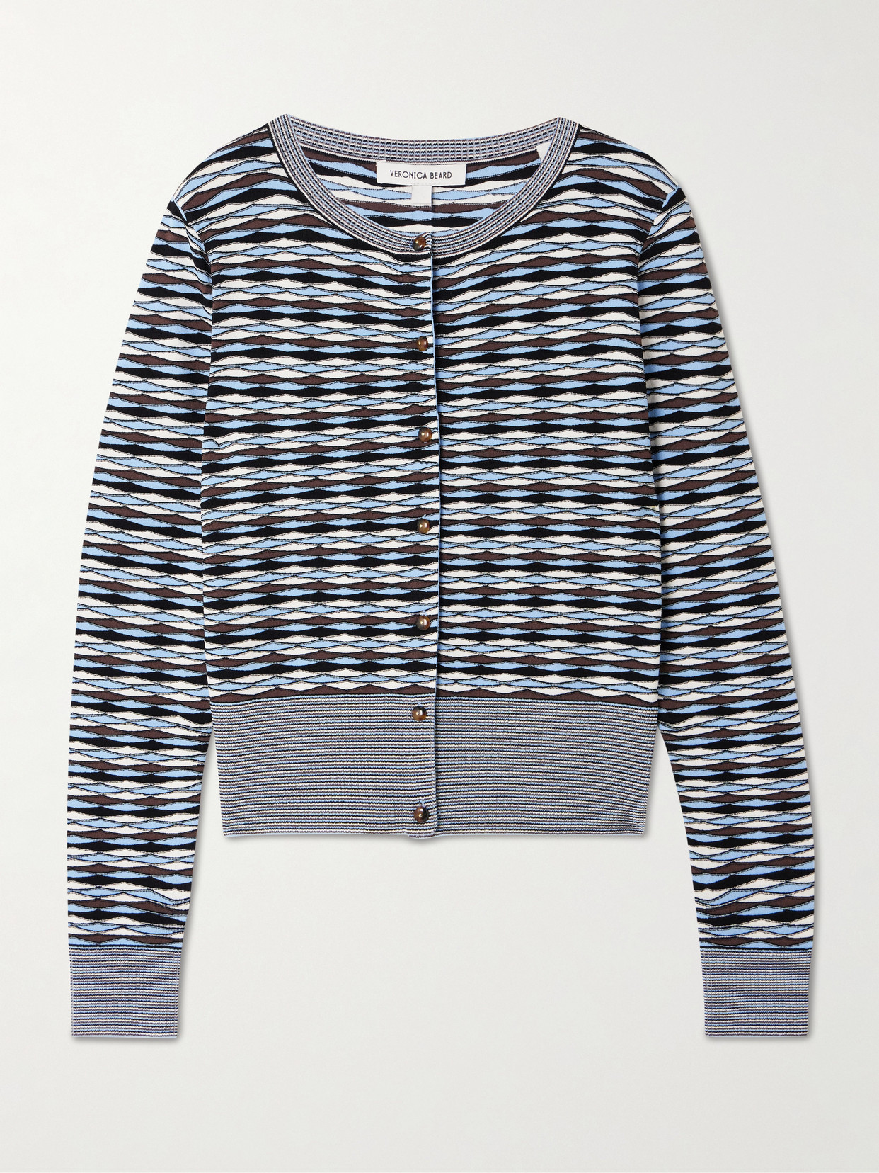 Veronica Beard Cambria Cropped Jacquard-knit Cardigan In Blue