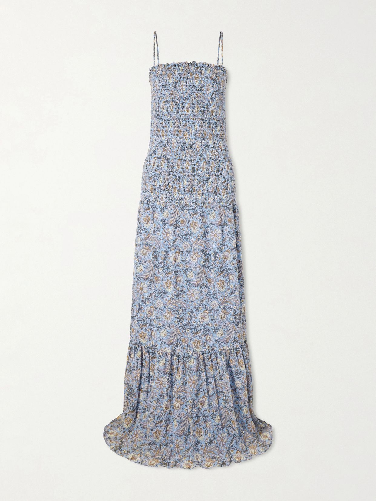 Veronica Beard Clem Shirred Floral Print Cotton And Silk Blend Midi Dress