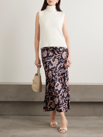 Veronica Beard Clover paisley-print silk-blend charmeuse midi skirt