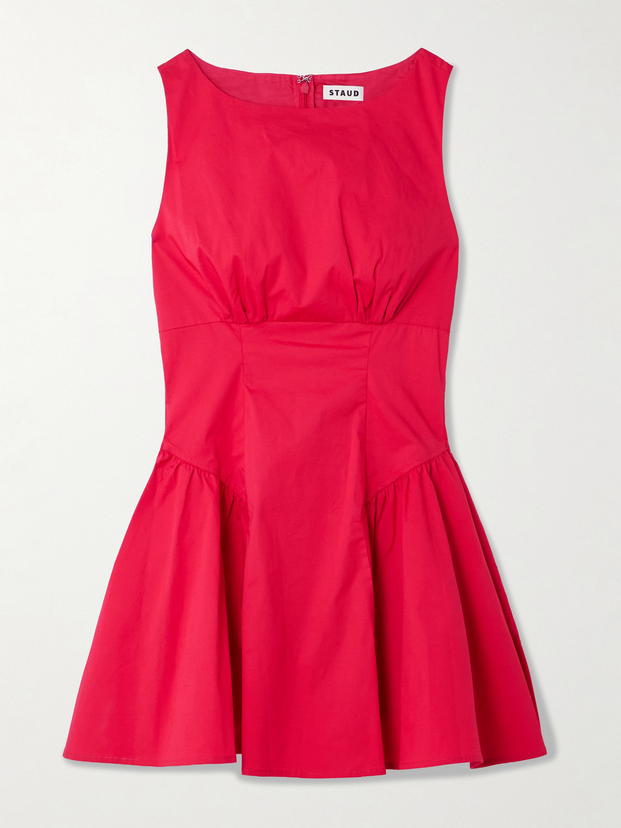 STAUD - Gwen Paneled Cotton-blend Poplin Mini Dress - Red