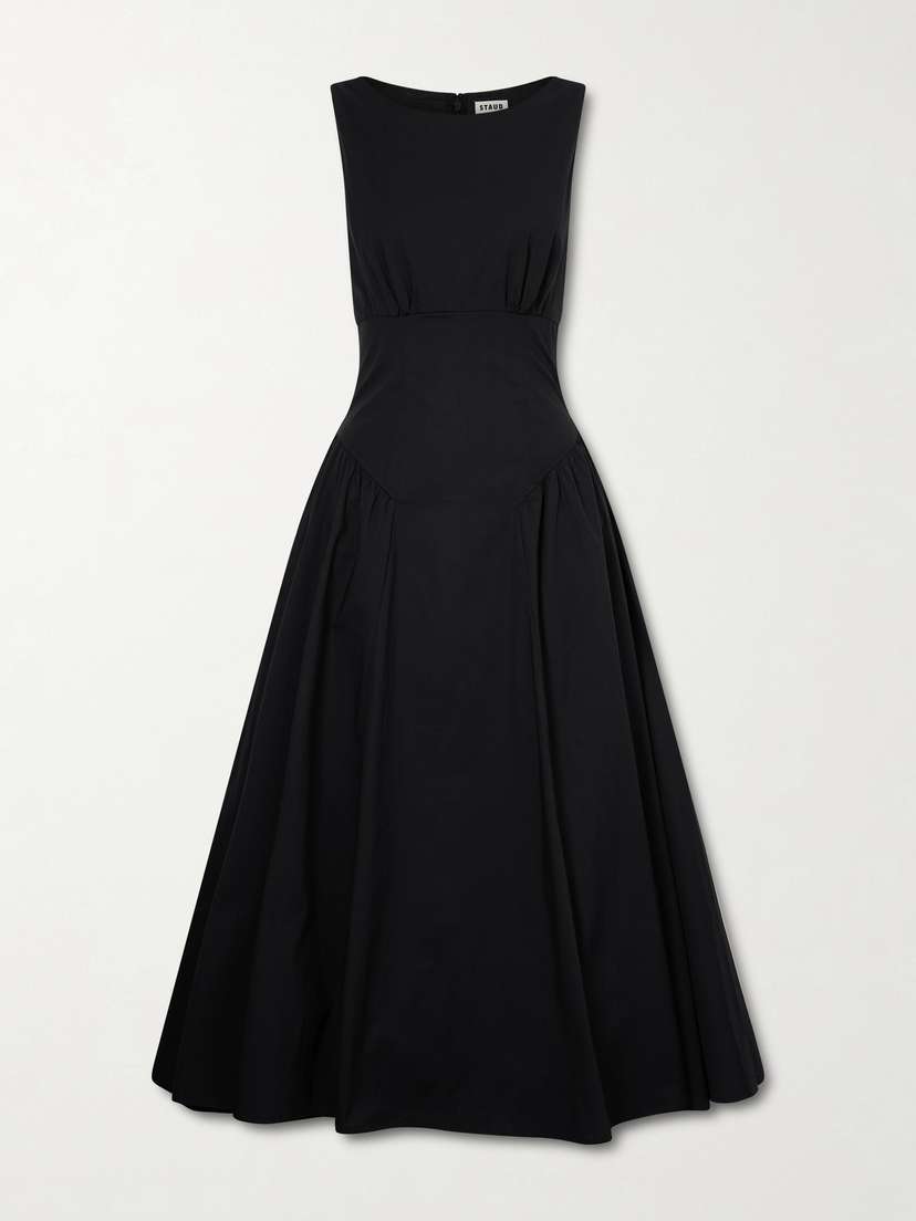 Staud Gwen Paneled Pleated Cotton-blend Poplin Midi Dress