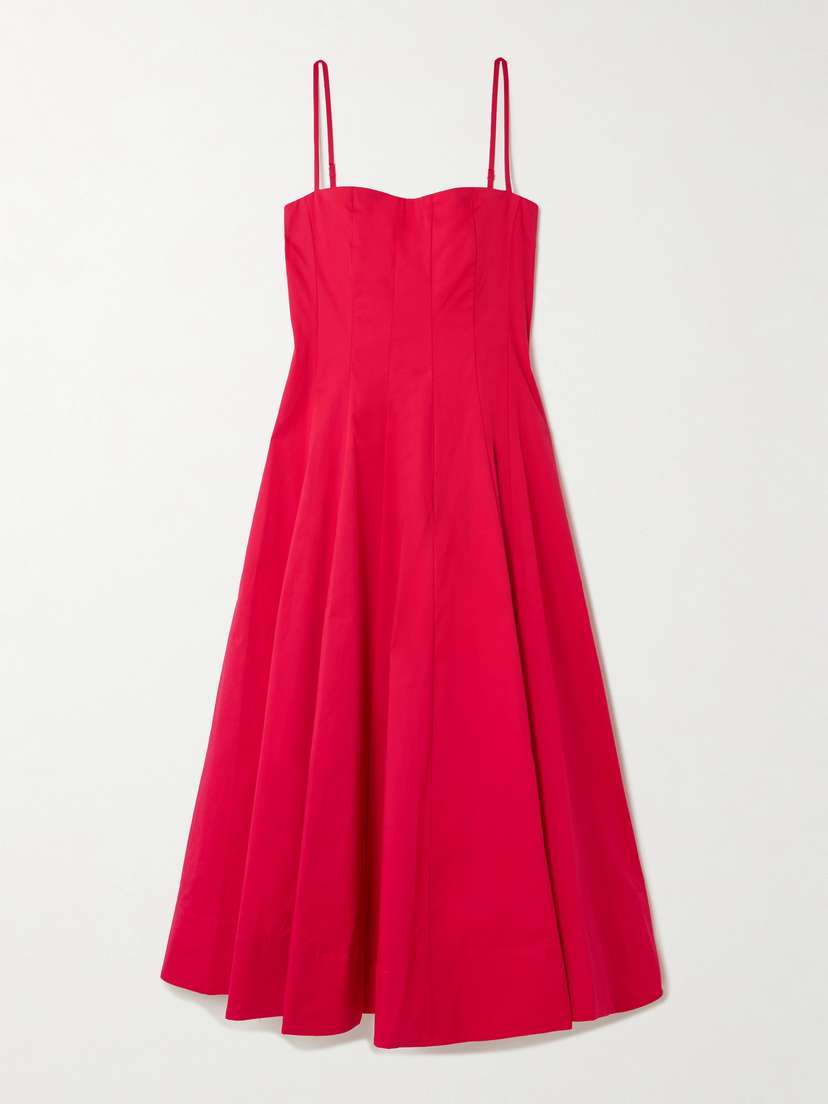 Staud Wylie Paneled Cotton-blend Poplin Midi Dress