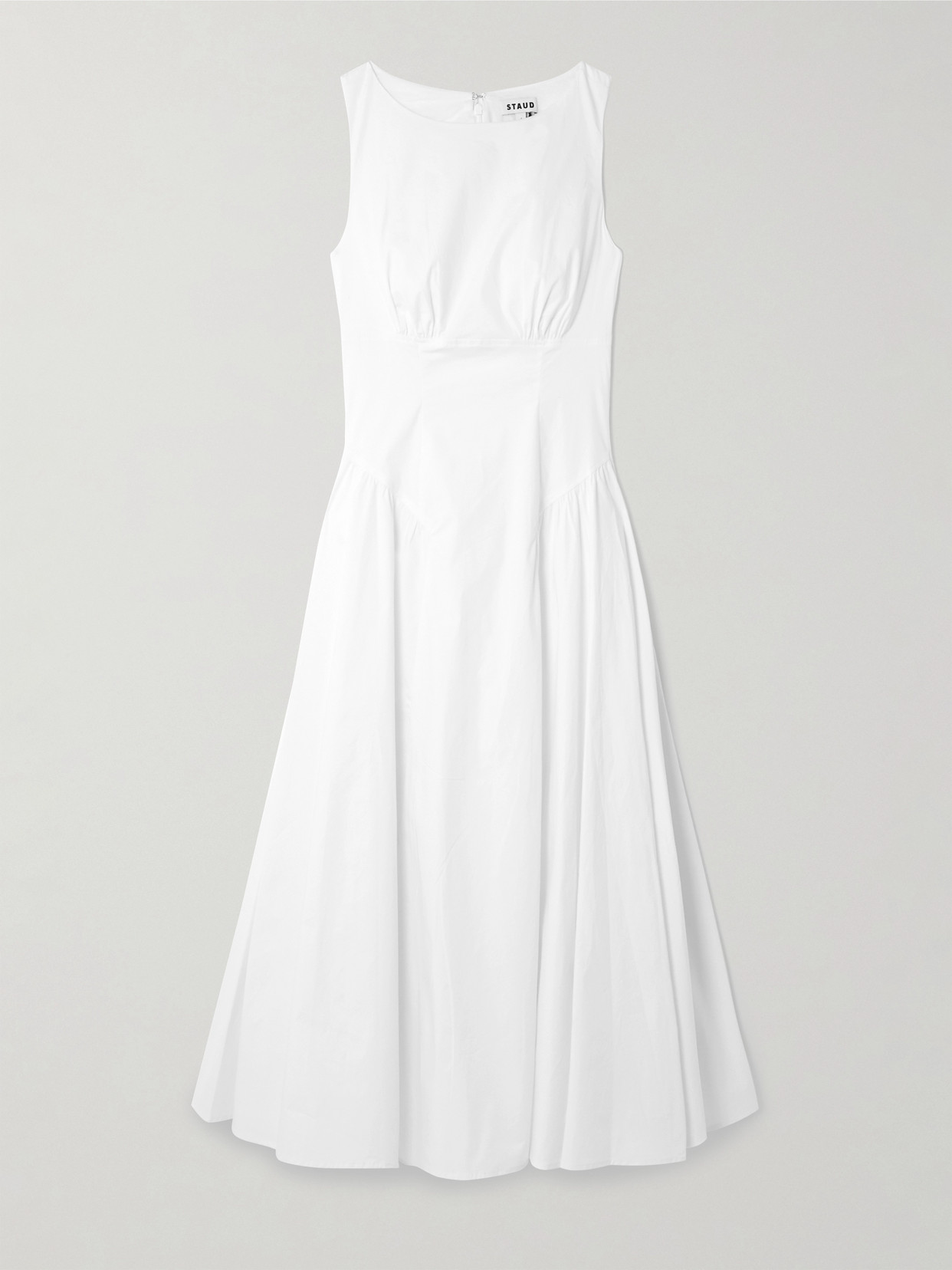 Staud Gwen Paneled Pleated Cotton-blend Poplin Midi Dress In White