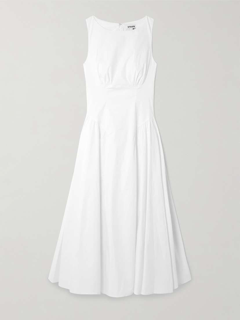 Staud Gwen Paneled Pleated Cotton-blend Poplin Midi Dress