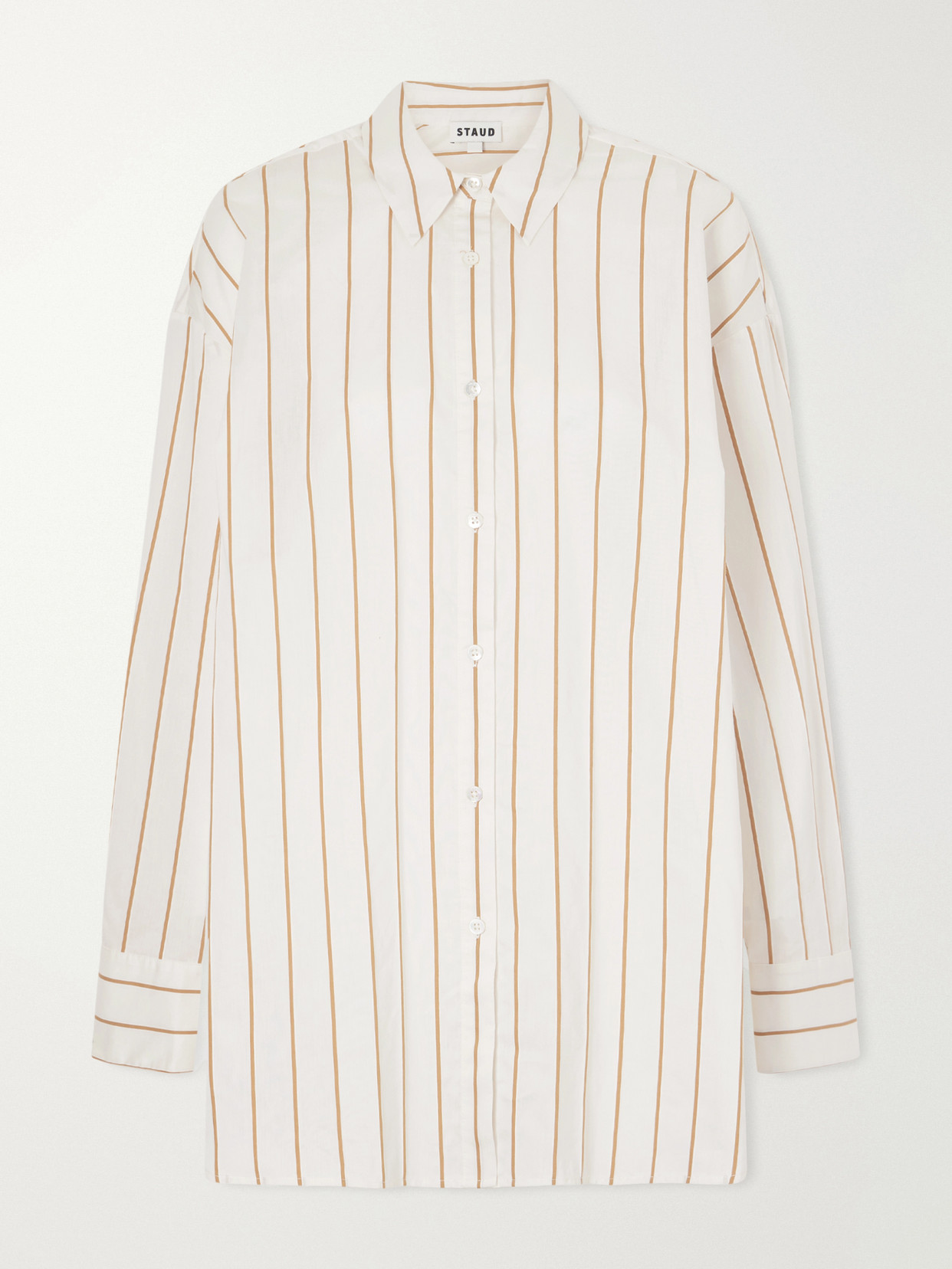 Staud Kendy Striped Cotton-blend Shirt In Neutral